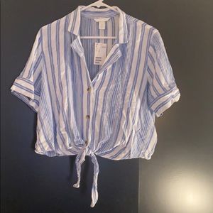White and blue collared button up